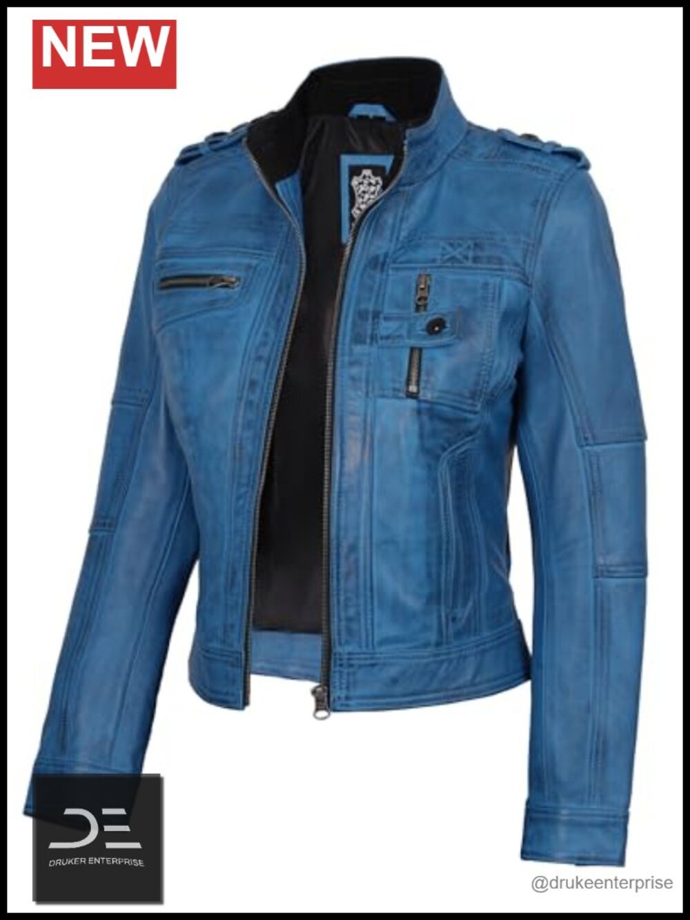 Real Lambskin Leather Cafe Racer Biker Jacket Women